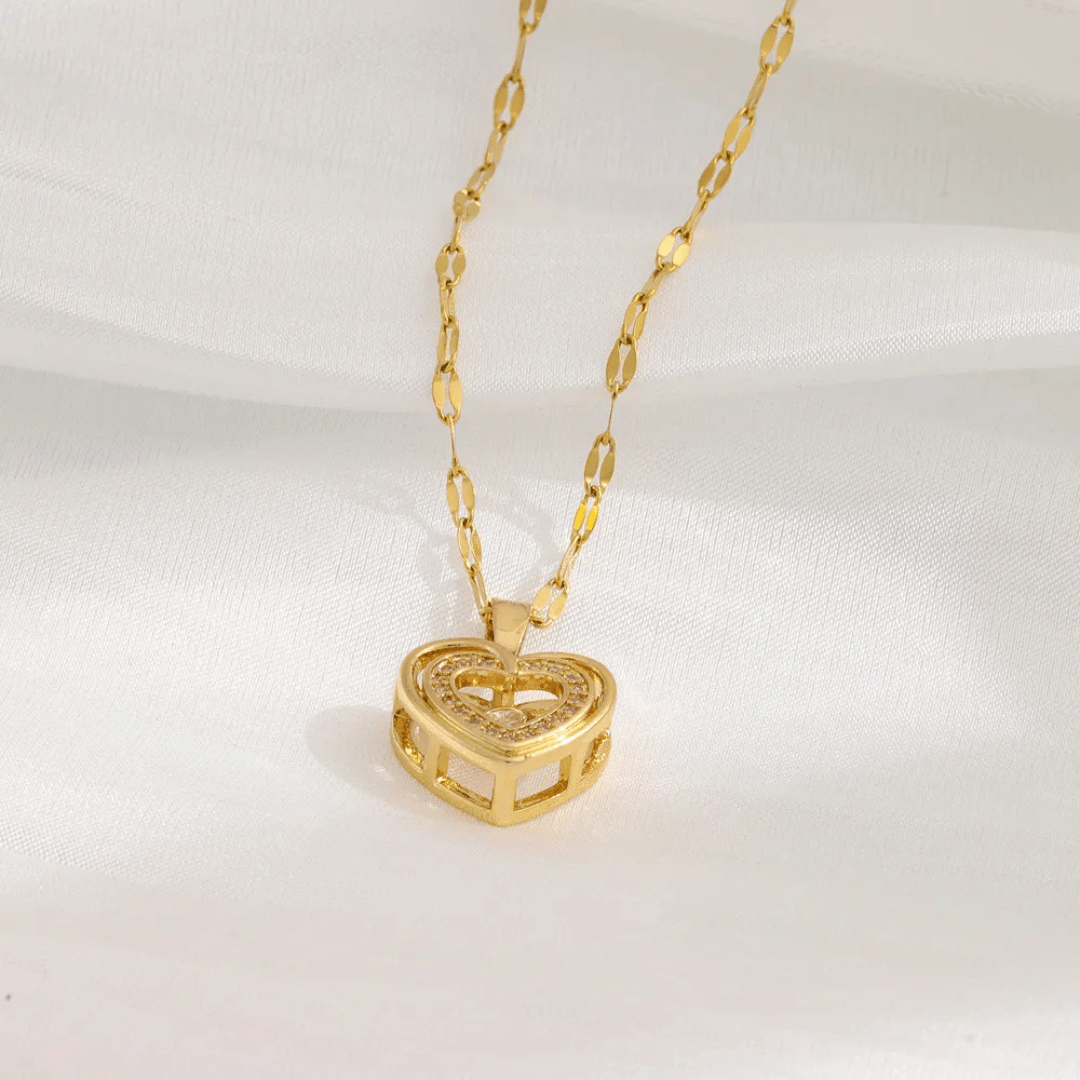 Golden Heart Pendant Necklace close-up - exquisite craftsmanship and timeless design