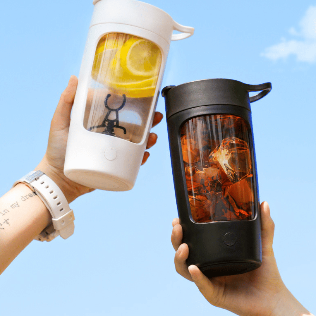 ShakeStorm electric mixer bottle demonstrating vortex mixing technology - portable protein shaker for gym and travel