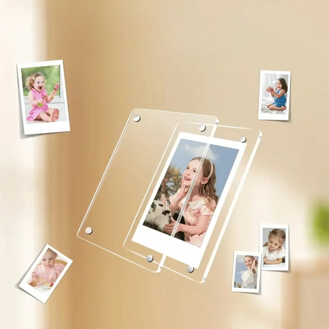 ClearMag acrylic magnetic photo frame with clear design for displaying photos on fridge and kitchen surfaces