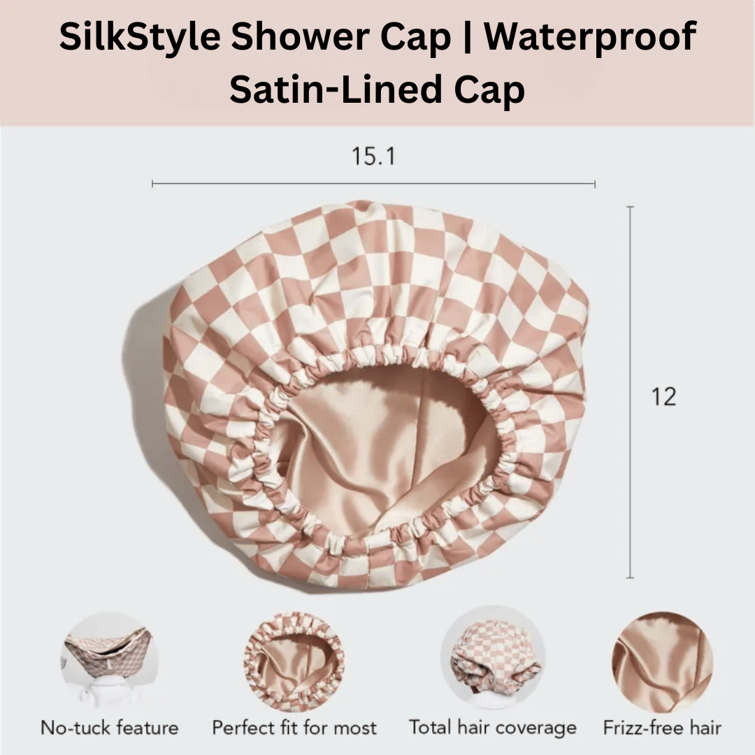 SilkStyle waterproof shower cap with satin-lined interior for ultimate hair protection during showers
