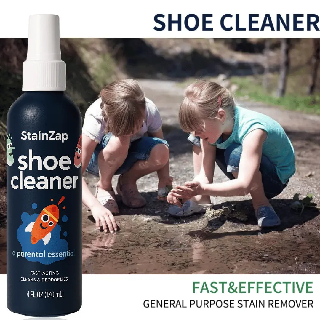 StainZap shoe cleaner foam bottle for water-free cleaning of sneakers, boots, and all shoe types