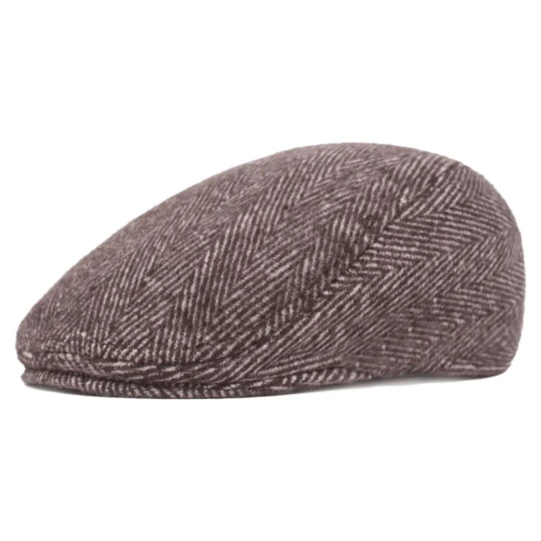 Classic herringbone flat cap with premium materials and comfortable fit