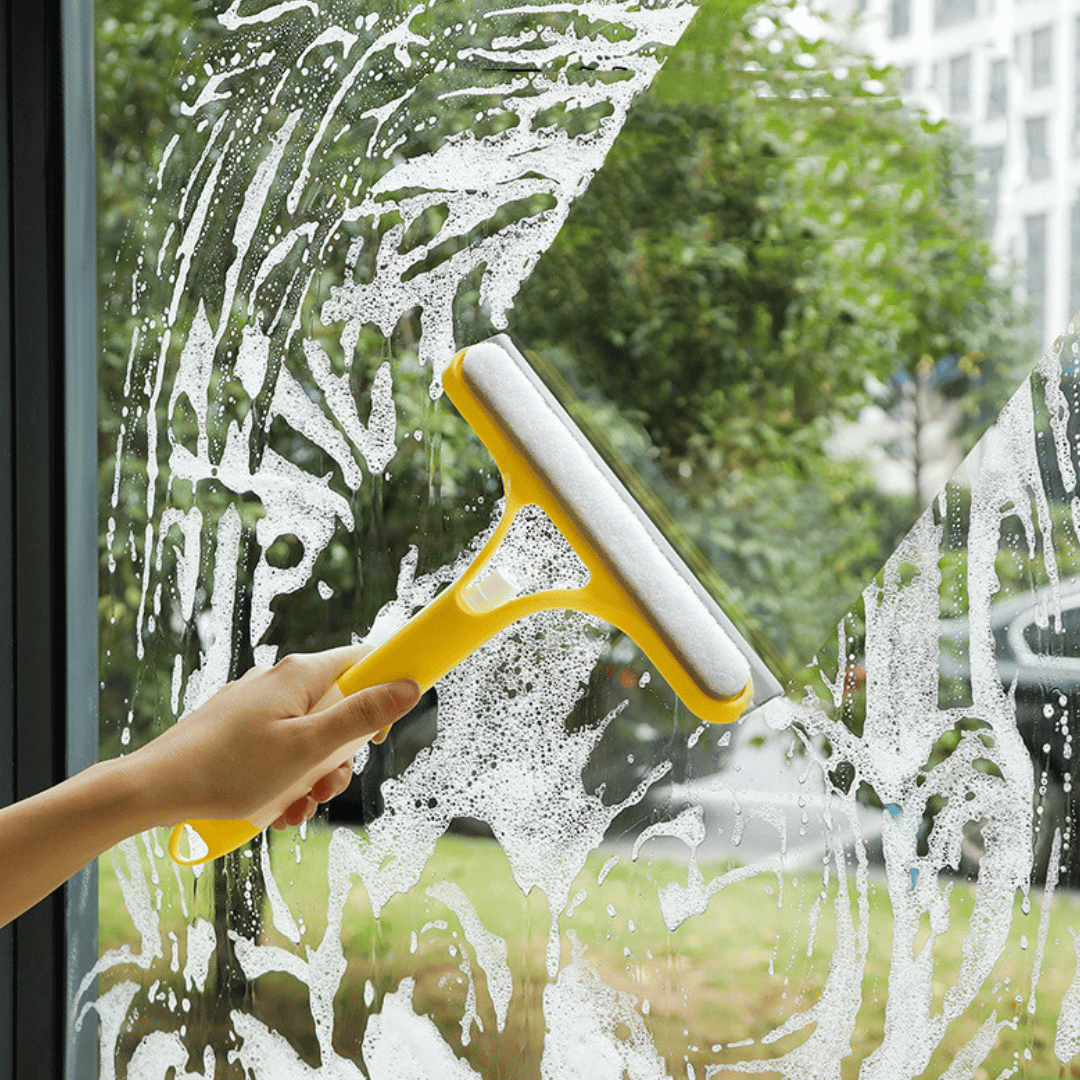 ClearView double-sided glass scraper with ergonomic handle for efficient window and mirror cleaning