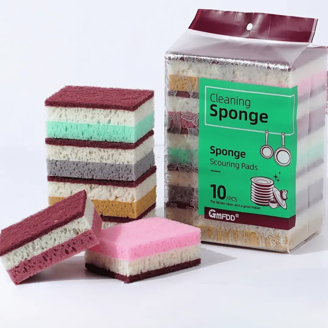 TriFoam 3-in-1 high-foam sponge brush with ergonomic handle for kitchen and dish cleaning