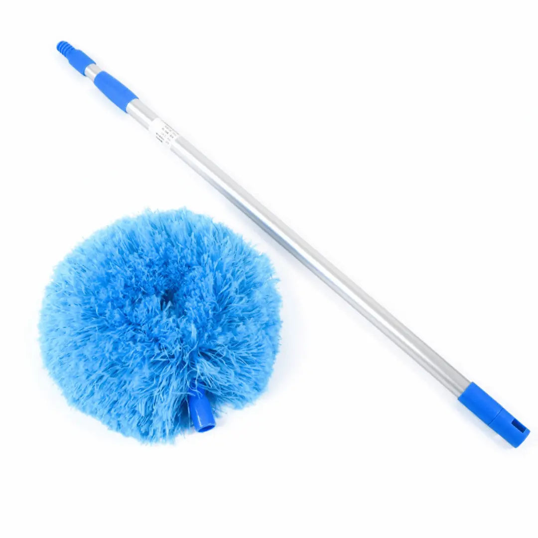 DustSweep retractable feather duster with 360-degree circular ring design for complete surface coverage