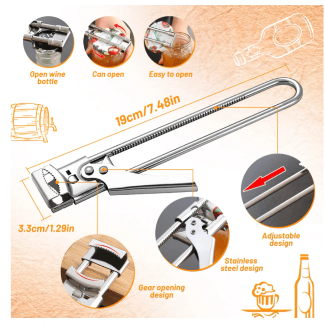 Multifunctional tool with various uses on a wooden background