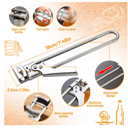 Multifunctional tool with various uses on a wooden background