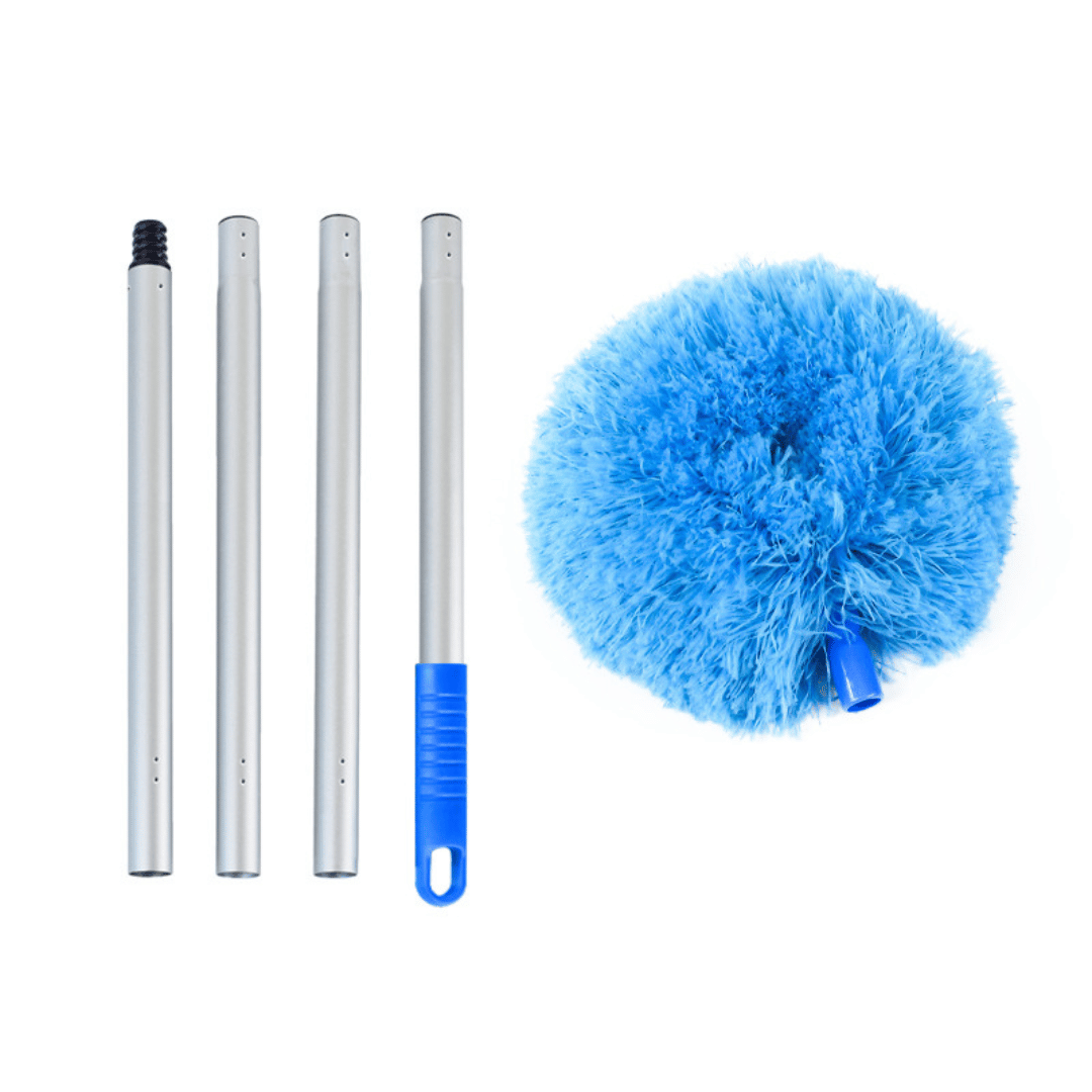 DustSweep retractable feather duster with 360-degree circular ring design for complete surface coverage