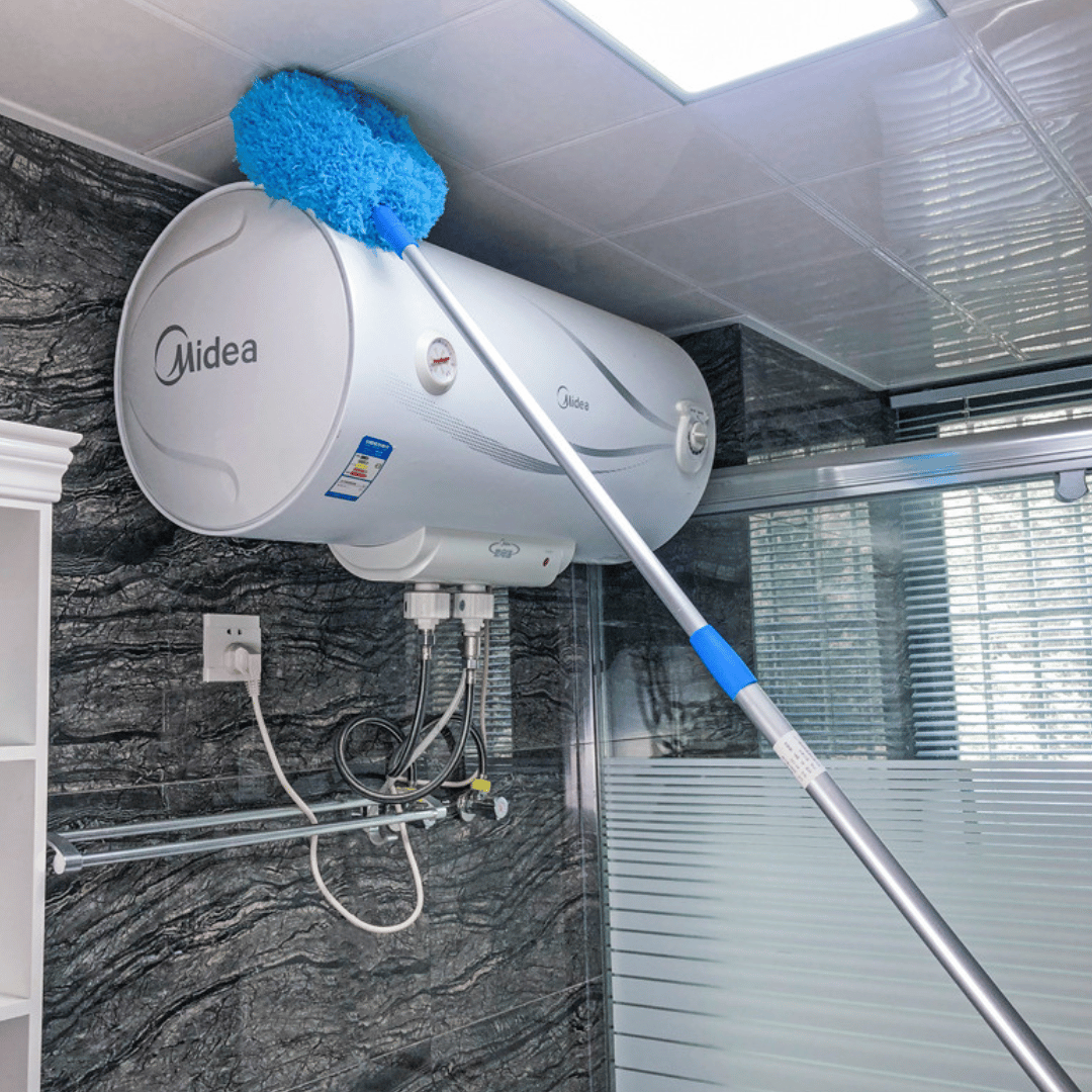 DustSweep retractable feather duster with 360-degree circular ring design for complete surface coverage