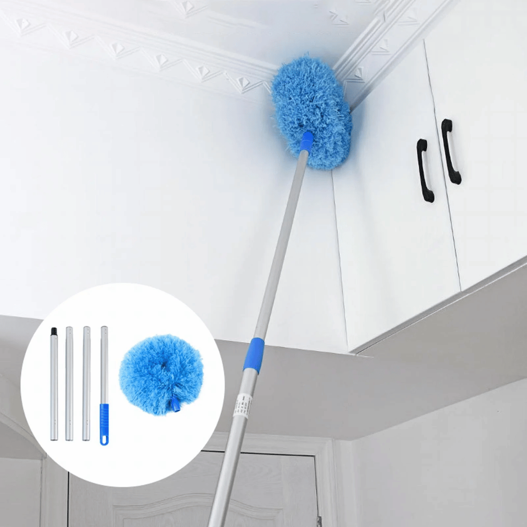 DustSweep retractable feather duster with 360-degree circular ring design for complete surface coverage