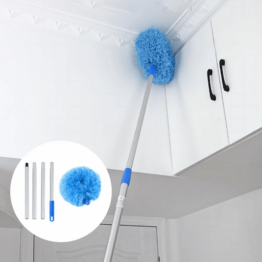 DustSweep retractable feather duster with 360-degree circular ring design for complete surface coverage