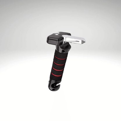 Two multifunctional vehicle safety handles with black, red, and blue grips, designed for stability and emergency tools