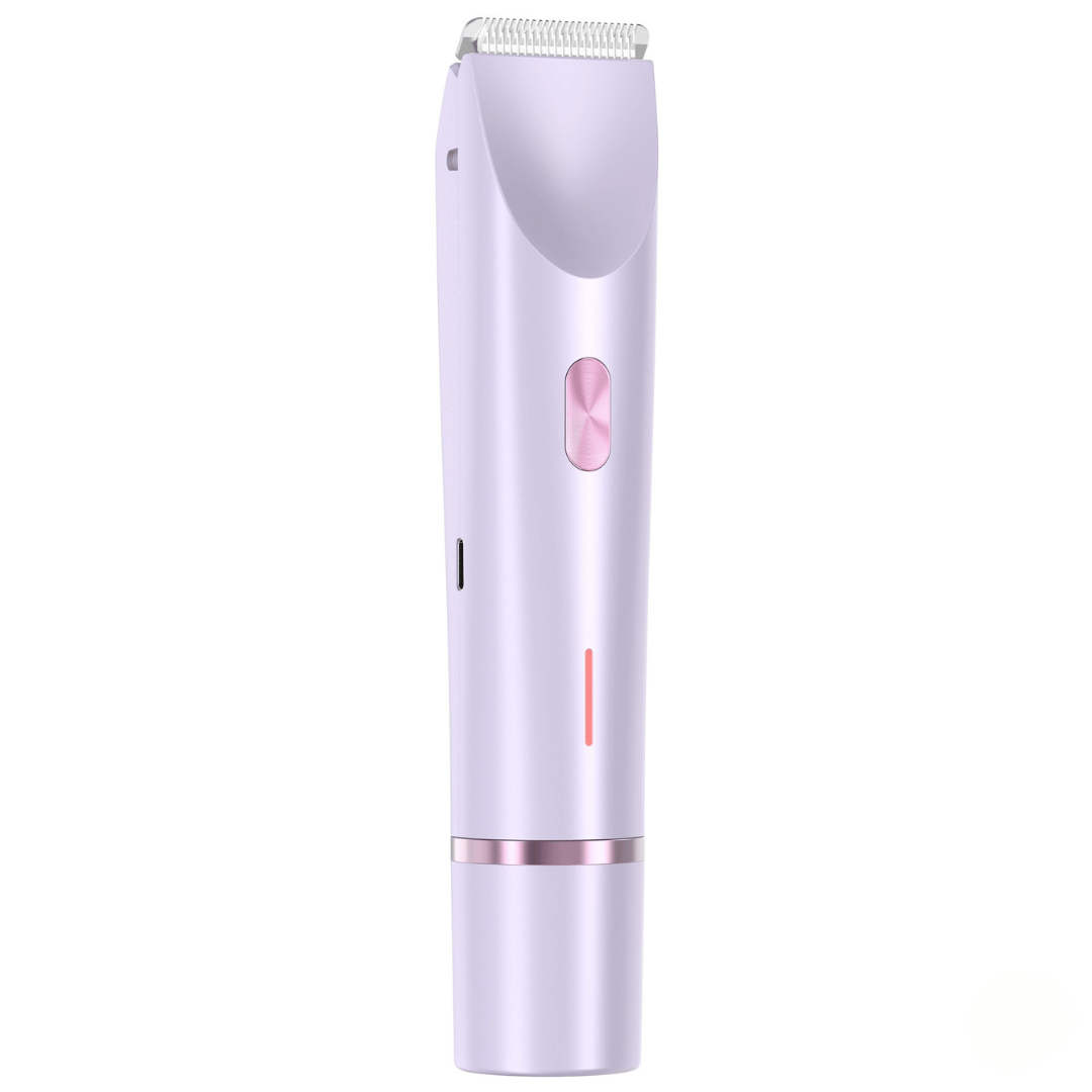 Purple and rose gold hair trimmer on a white background