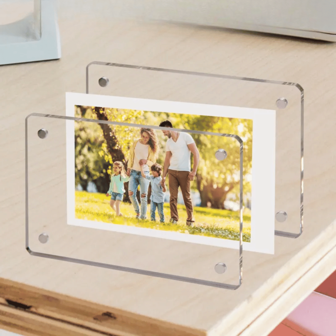 ClearMag acrylic magnetic photo frame with clear design for displaying photos on fridge and kitchen surfaces