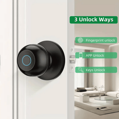 Smart lock with three unlock methods displayed on a modern door.