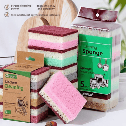 TriFoam 3-in-1 high-foam sponge brush with ergonomic handle for kitchen and dish cleaning