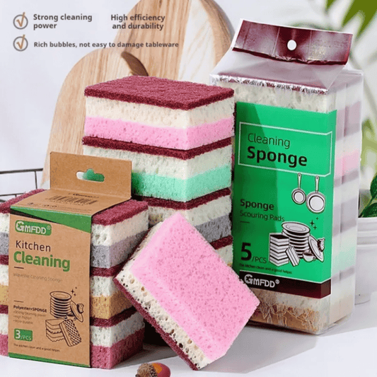 TriFoam 3-in-1 high-foam sponge brush with ergonomic handle for kitchen and dish cleaning