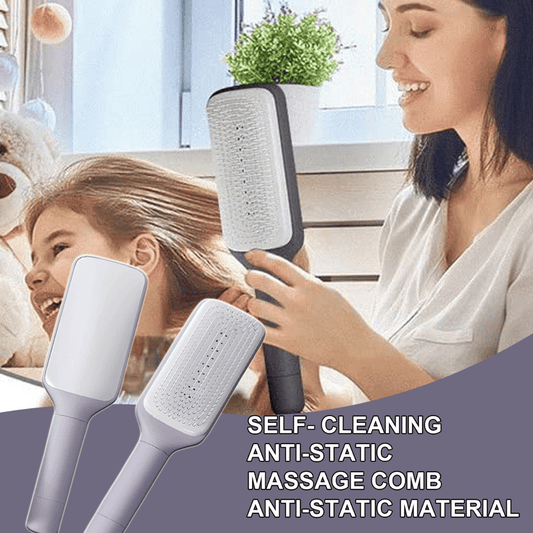 SilkyCare 4-in-1 self-cleaning hairbrush with anti-static technology for detangling hair