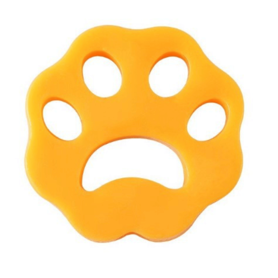 Orange paw-shaped object on a white background
