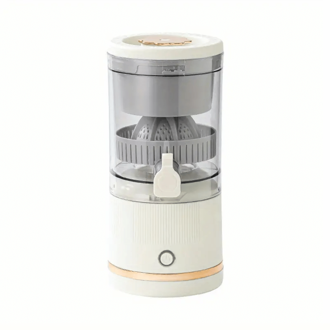 Clear kitchen appliance with white base and gray top on a white background