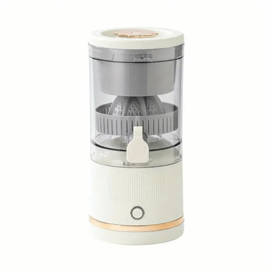 Clear kitchen appliance with white base and gray top on a white background