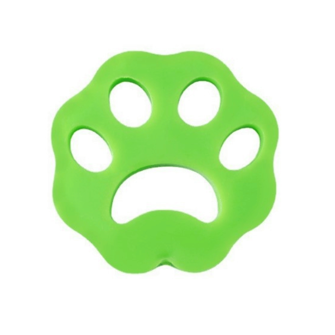 Green paw-shaped object on a white background