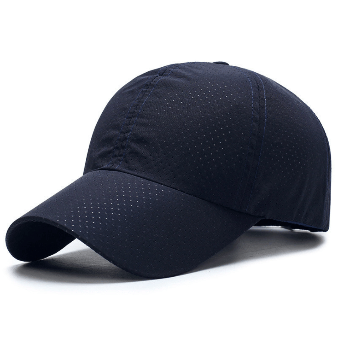 Navy blue baseball cap on a white background