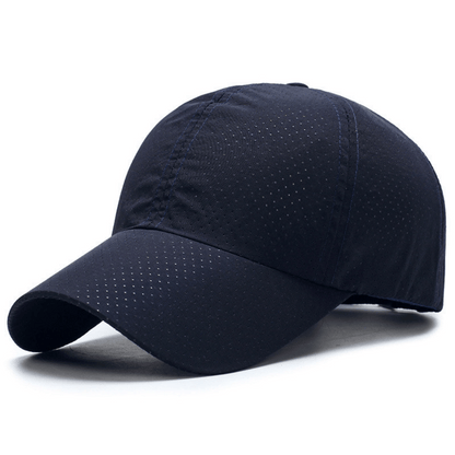 Navy blue baseball cap on a white background