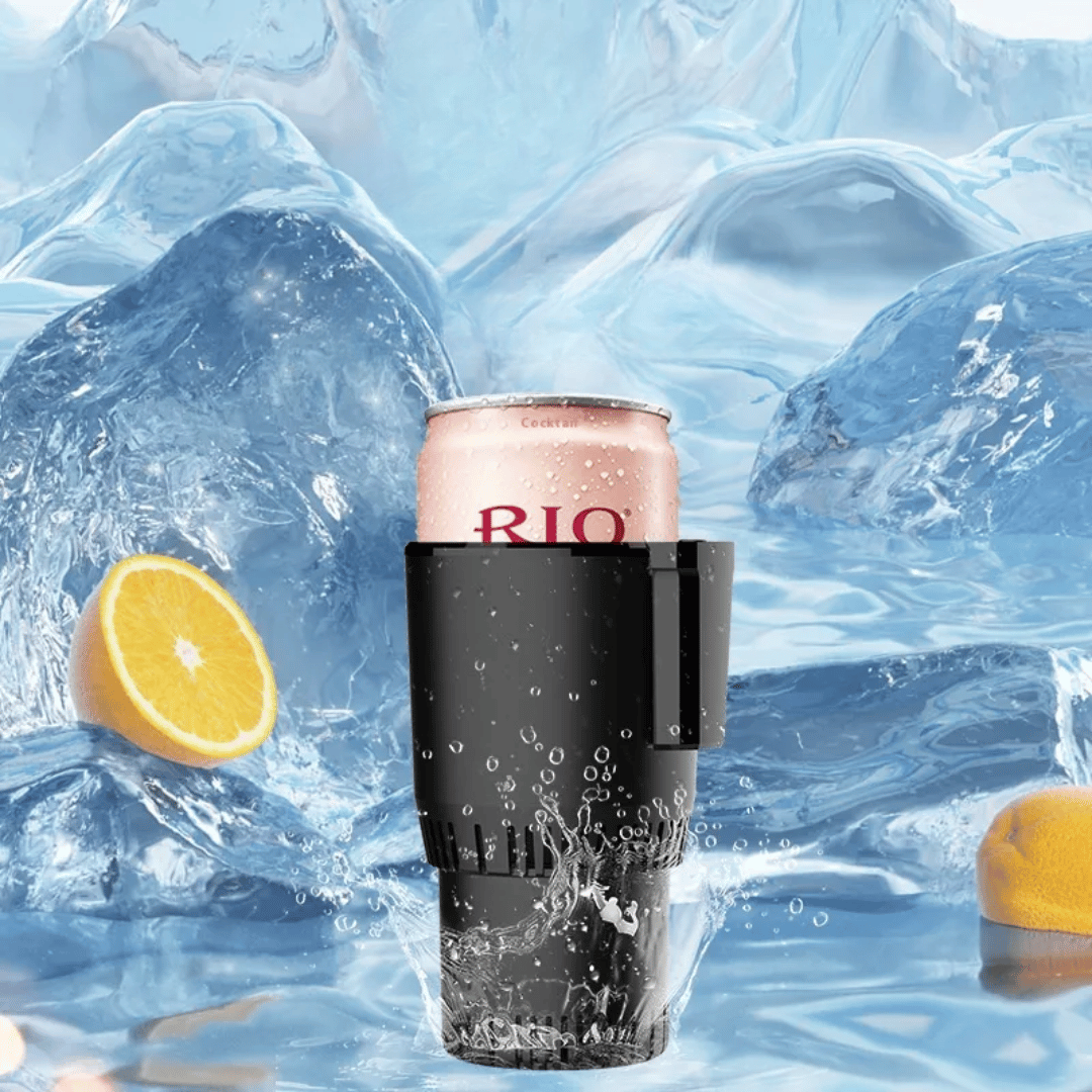 ThermaSwitch portable cooling and heating cup with temperature control display and sleek black design