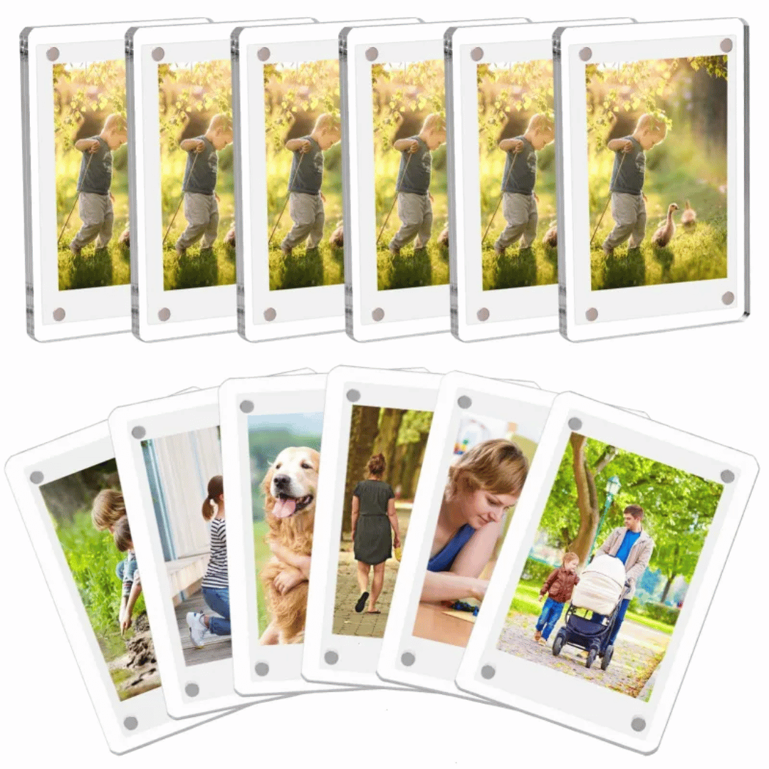 ClearMag acrylic magnetic photo frame with clear design for displaying photos on fridge and kitchen surfaces