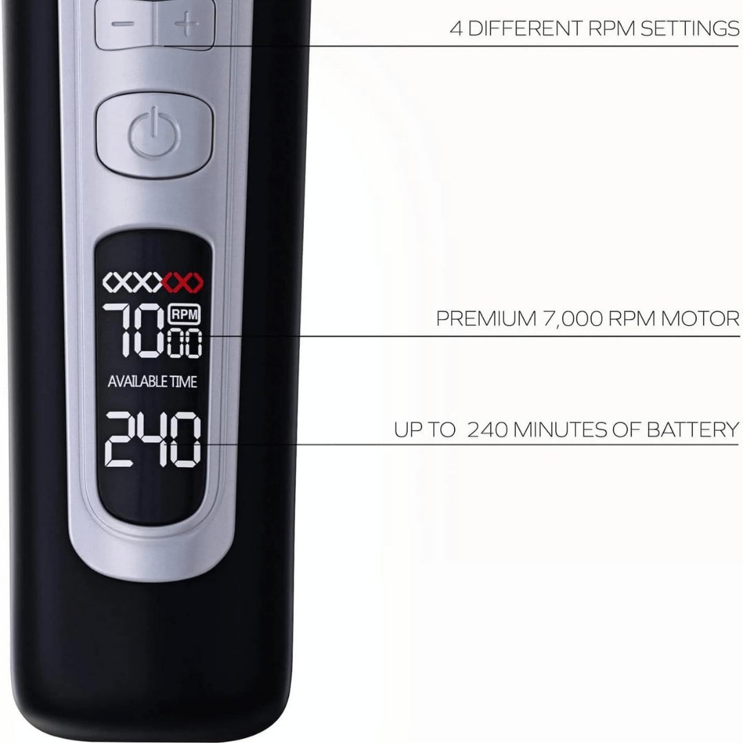 Close-up of a device with digital display and control buttons on a white background