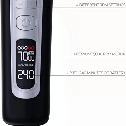 Close-up of a device with digital display and control buttons on a white background
