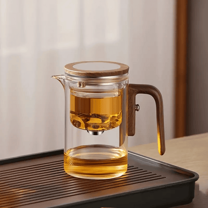 ZenFlow Glass Teapot with wooden handle and magnetic infuser - elegant borosilicate glass design