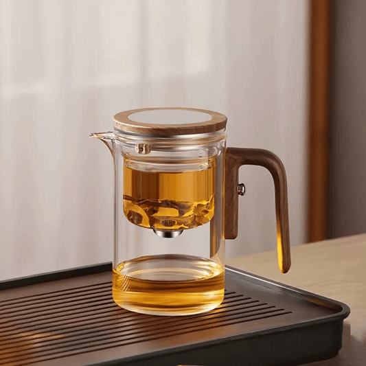 ZenFlow Glass Teapot with wooden handle and magnetic infuser - elegant borosilicate glass design