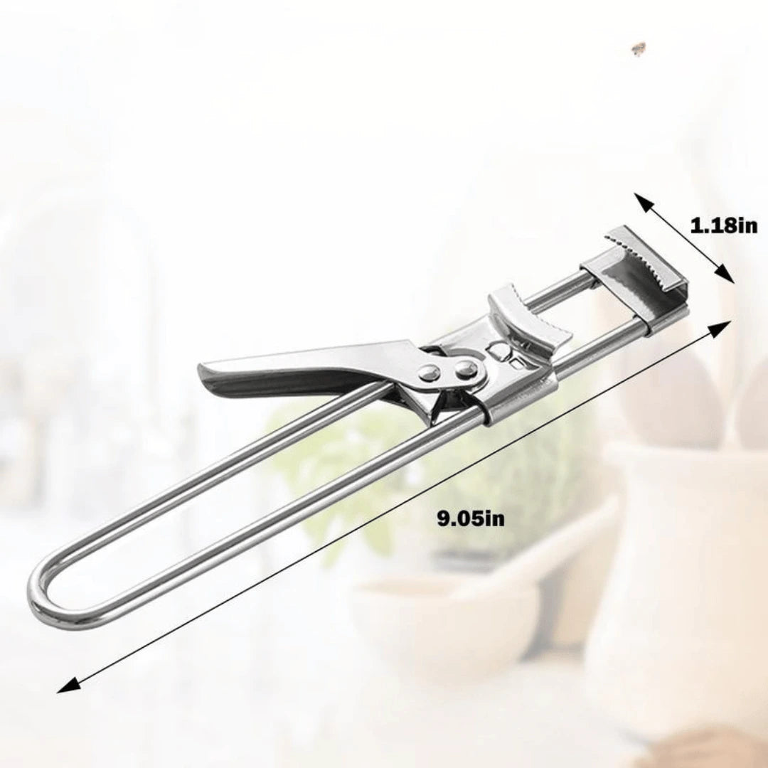 Metal bottle opener with measurements on a white background