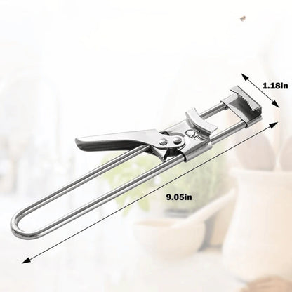 Metal bottle opener with measurements on a white background