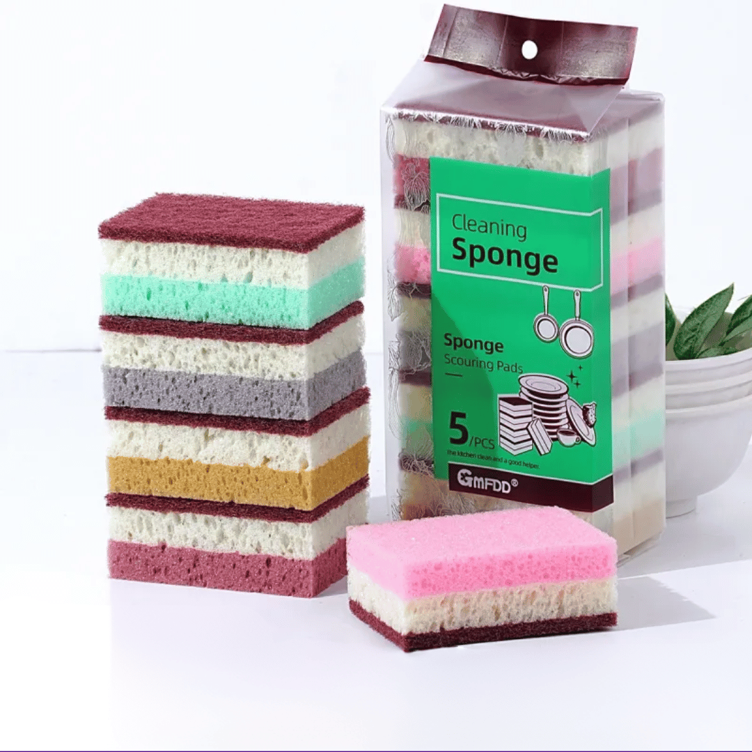 TriFoam 3-in-1 high-foam sponge brush with ergonomic handle for kitchen and dish cleaning