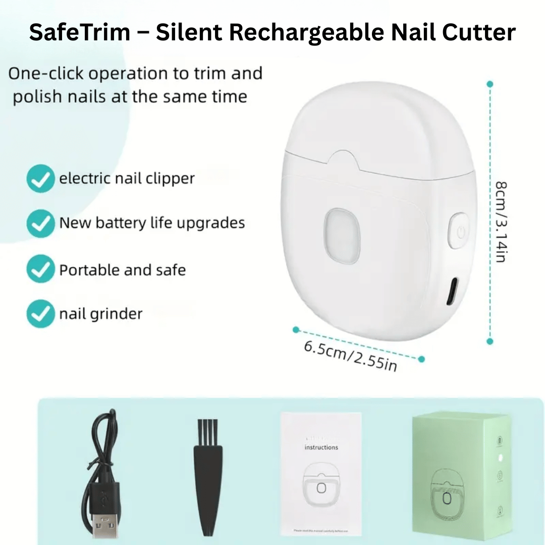 SafeTrim silent rechargeable electric nail cutter with precise cutting technology for safe nail trimming