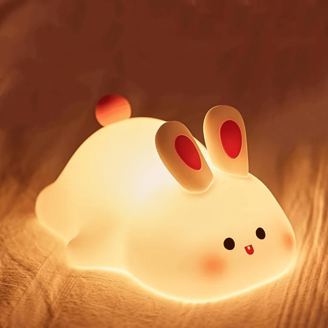 Rabbit night light glowing softly - children's bedroom lamp with 3 brightness levels