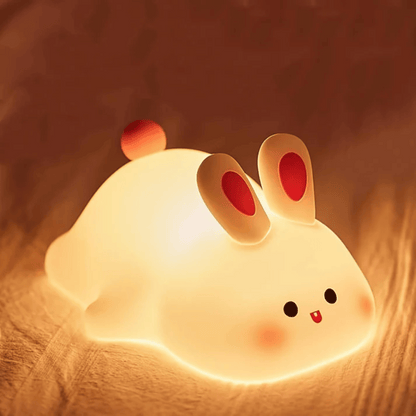 Rabbit night light glowing softly - children's bedroom lamp with 3 brightness levels