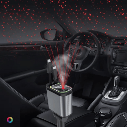 SkyFuse 4-in-1 car charger with 120W power output and LED starry sky design for multiple device charging