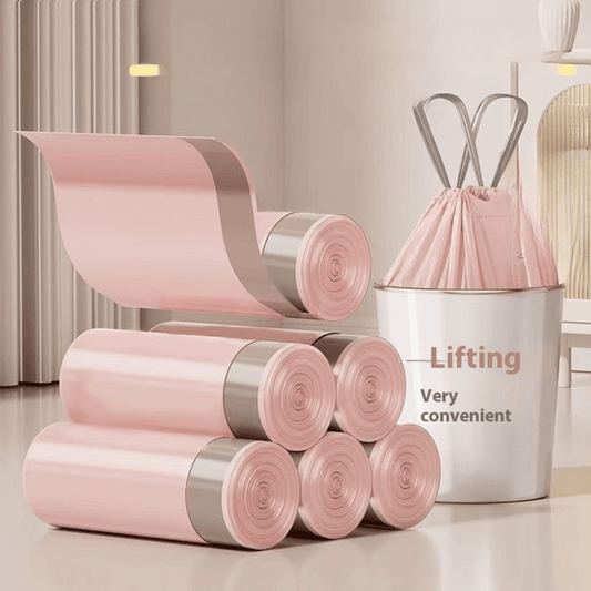 DormEase pink decorative trash bags adding stylish color to dorm room waste management