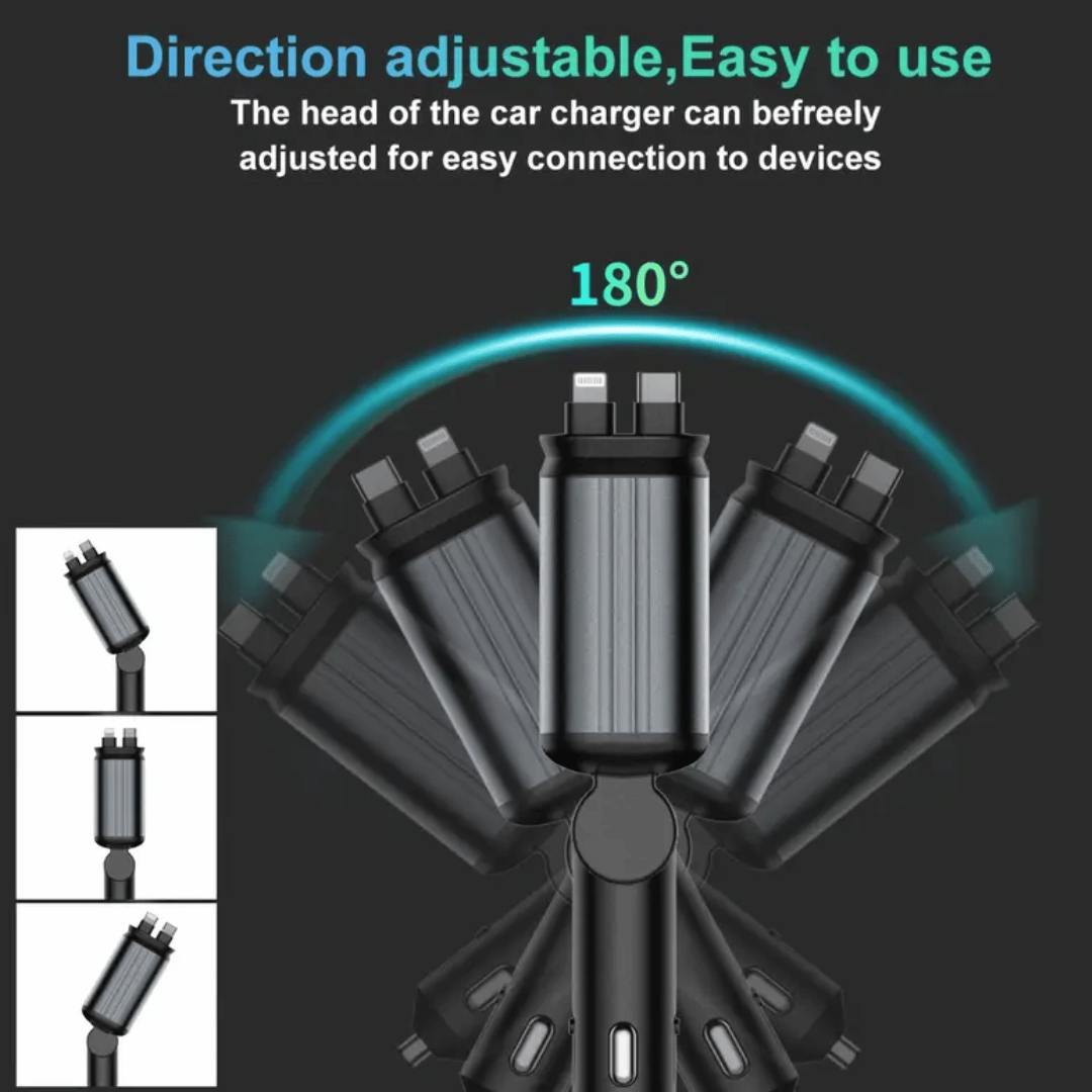 SkyFuse 4-in-1 car charger with 120W power output and LED starry sky design for multiple device charging