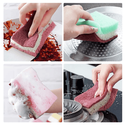 TriFoam 3-in-1 high-foam sponge brush with ergonomic handle for kitchen and dish cleaning