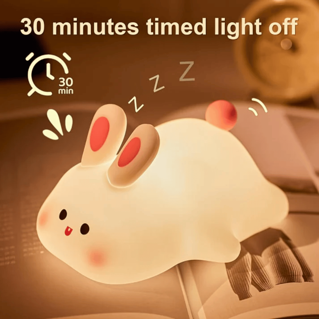 Touch-activated rabbit LED night light - safe silicone kids lamp with timer