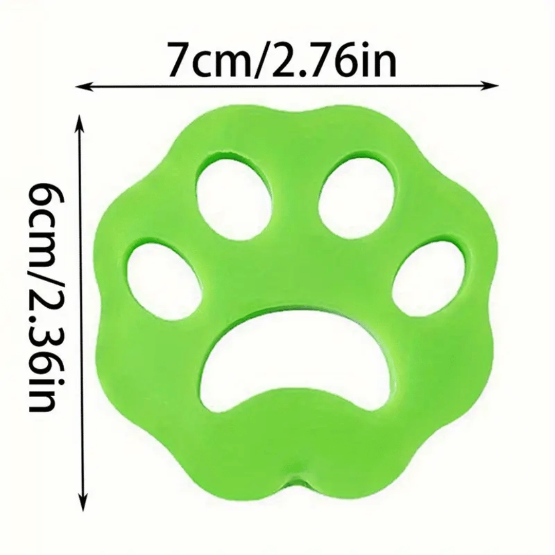 Green paw-shaped object with measurements on a white background