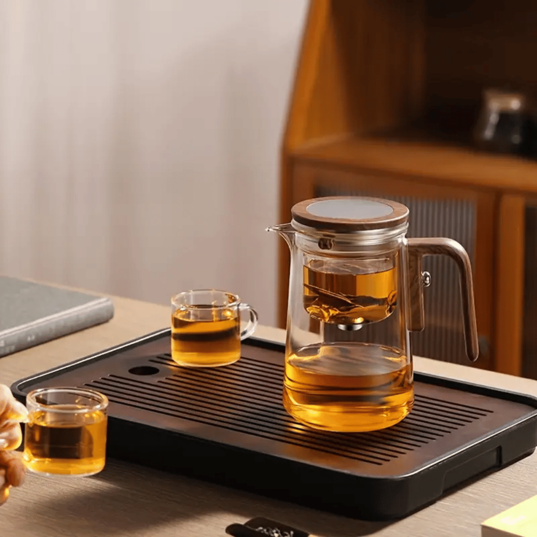 ZenFlow Glass Teapot pouring demonstration showing precision spout and no-drip design