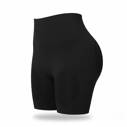 Black athletic shorts on a white background