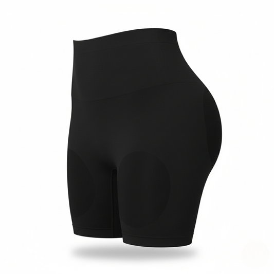 Black athletic shorts on a white background