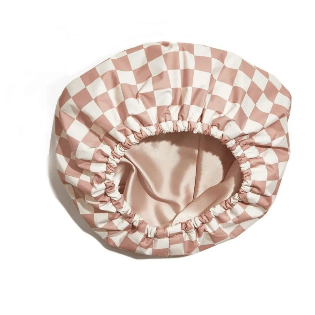 SilkStyle waterproof shower cap with satin-lined interior for ultimate hair protection during showers